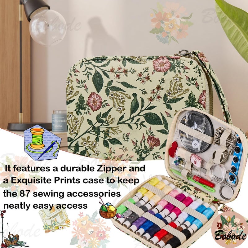 Bobode Arts Craft Printing Sewing Kit Floral Pattern Small Sewing Set,Professional Travel Sewing Kit with 18 Colors Sewing Thread, Basic Sewing Supplies Accessory for Emergency, Home Beginners - Image 4